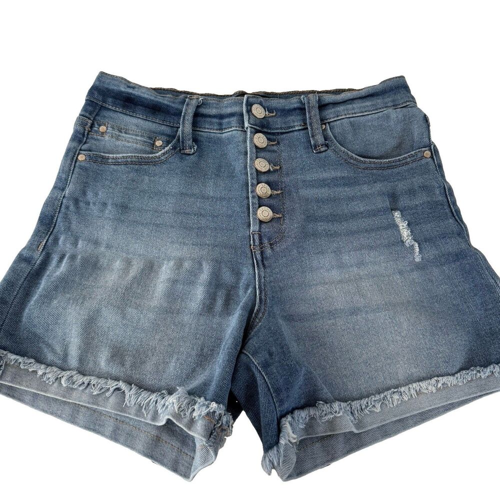 Rachel Roy Denim Shorts Womens 6/28 Blue Cleo High Rise Button Fly Cuffed